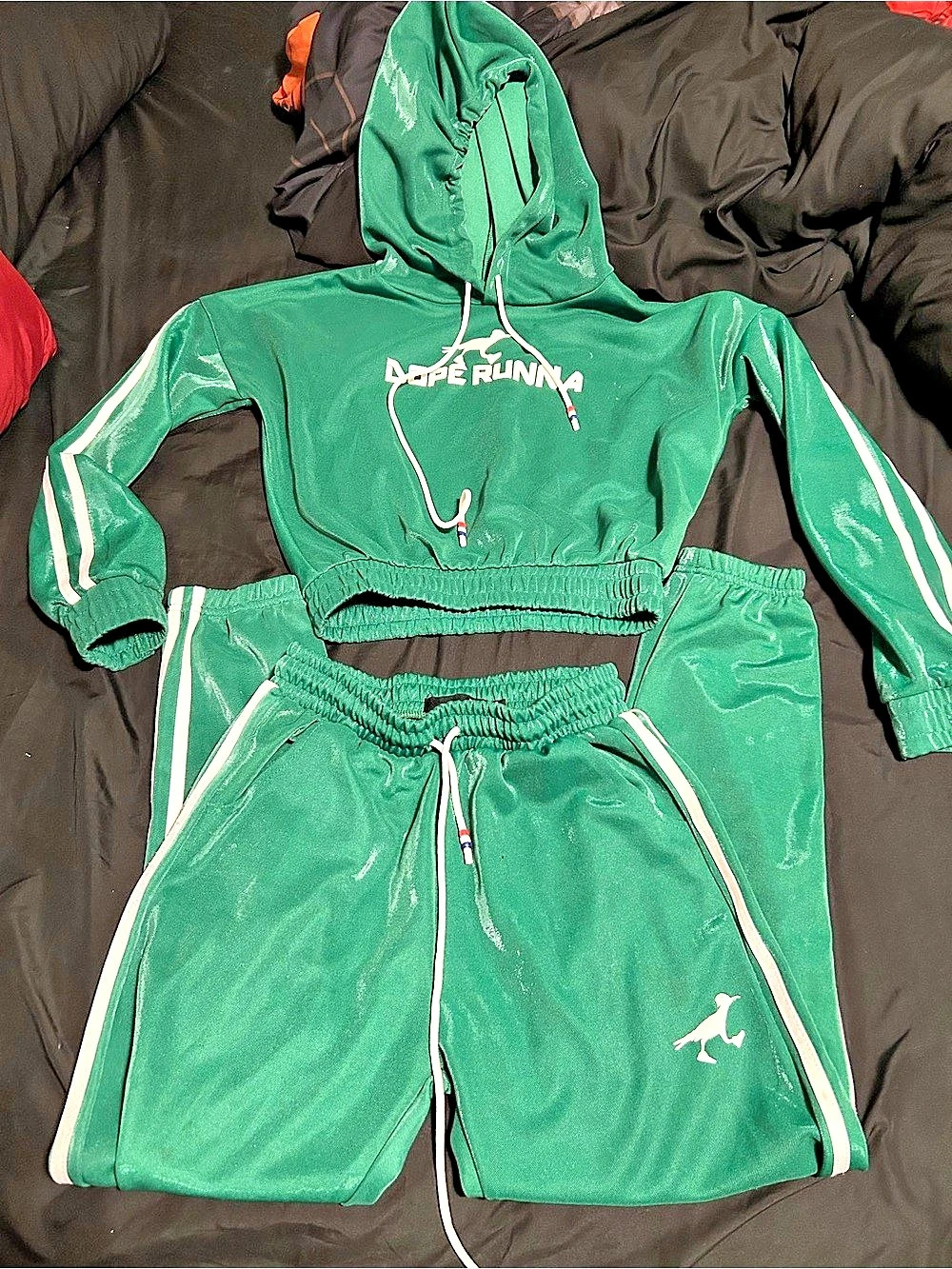 Dope Runna Green & White women Small Matching Set